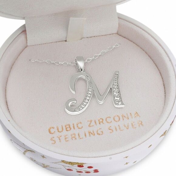 Sterling Silver 'M' Initial Necklace w/ Christmas Ornament Gift Box Stunning NWT - Picture 3 of 6